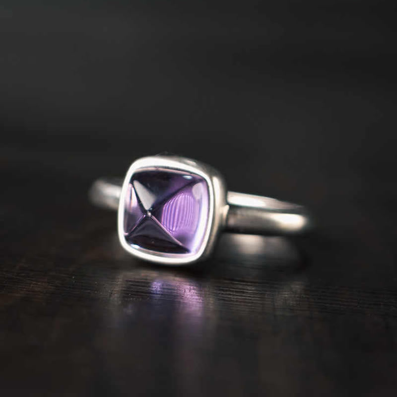 Buddha Stones Natural 925 Sterling Silver Amethyst Adjustable Balance Ring