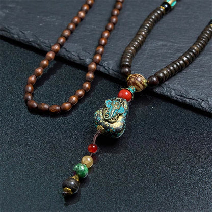FREE Today: Peace and Protection Tibetan Handmade Wenge Wood Dzi Bead Elephant Head Necklace Pendant