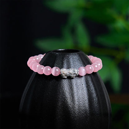 Buddha Stones Natural Cat's Eye Beads 990 Sterling Silver Pixiu Positive Bracelet