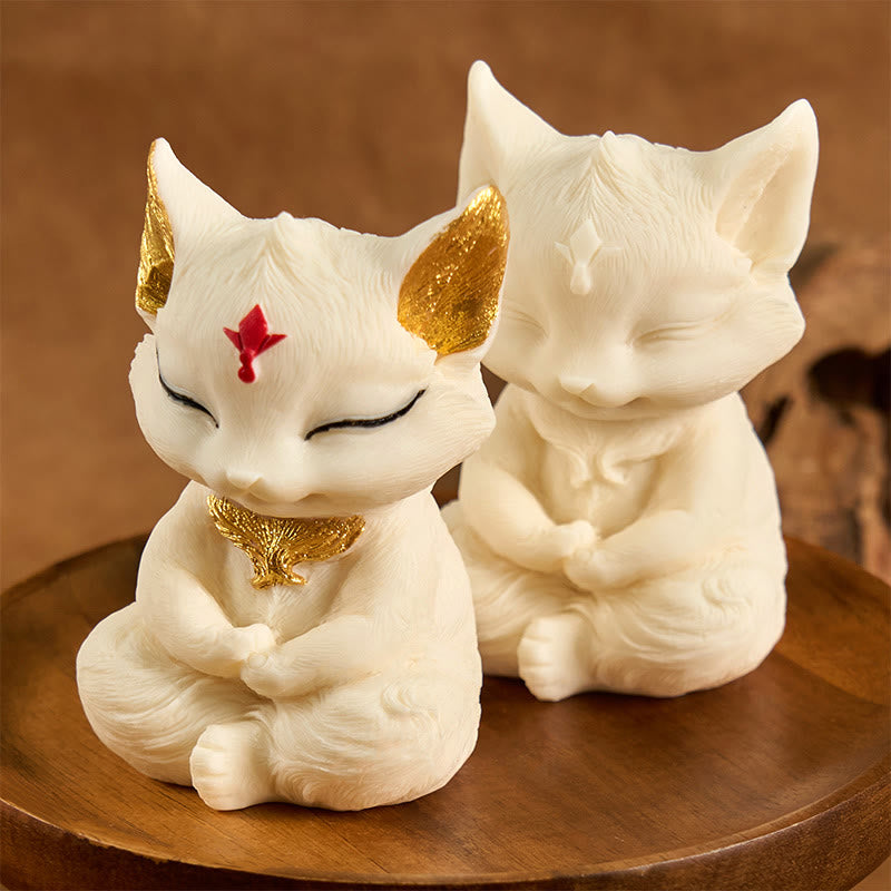 Buddha Stones Nine Tailed Fox Carved Ivory Fruit Blessing Home Decoration