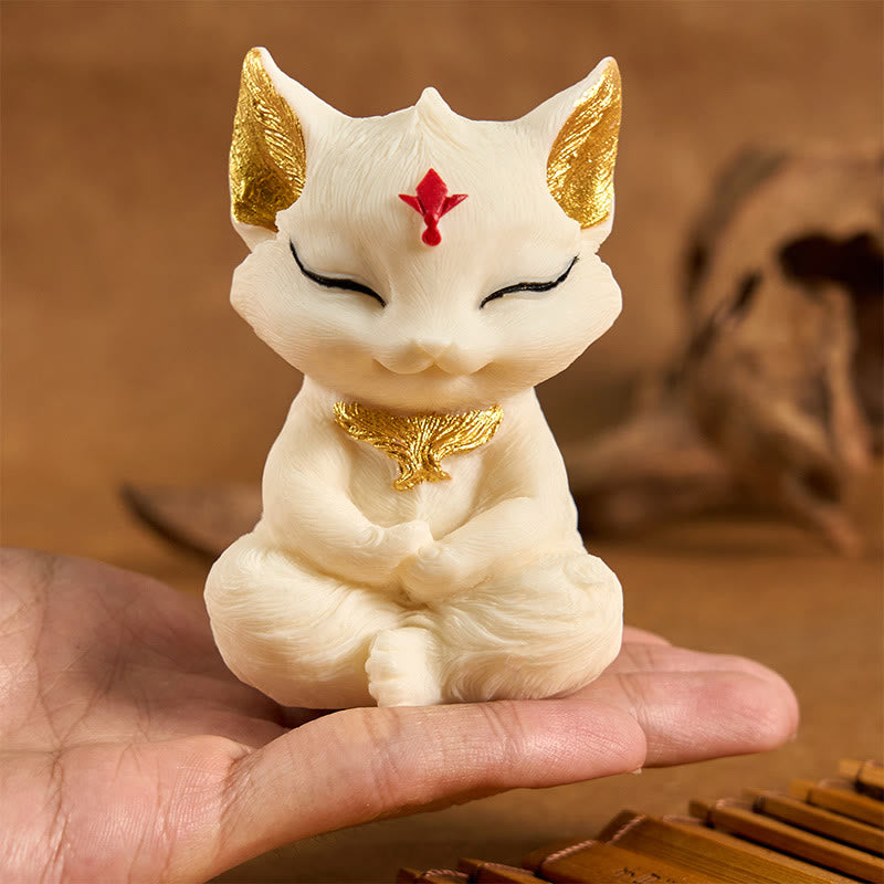 Buddha Stones Nine Tailed Fox Carved Ivory Fruit Blessing Home Decoration