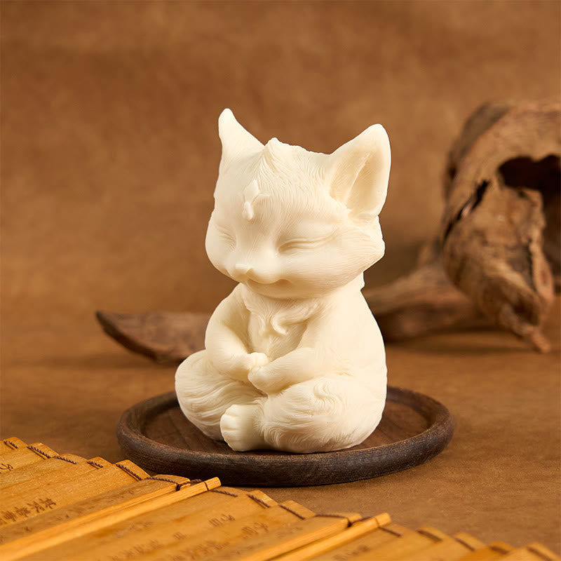 Buddha Stones Nine Tailed Fox Carved Ivory Fruit Blessing Home Decoration