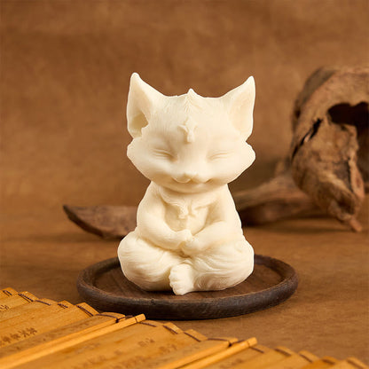 Buddha Stones Nine Tailed Fox Carved Ivory Fruit Blessing Home Decoration