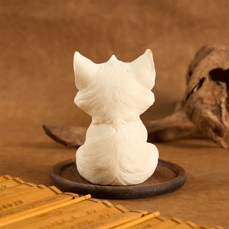 Buddha Stones Nine Tailed Fox Carved Ivory Fruit Blessing Home Decoration