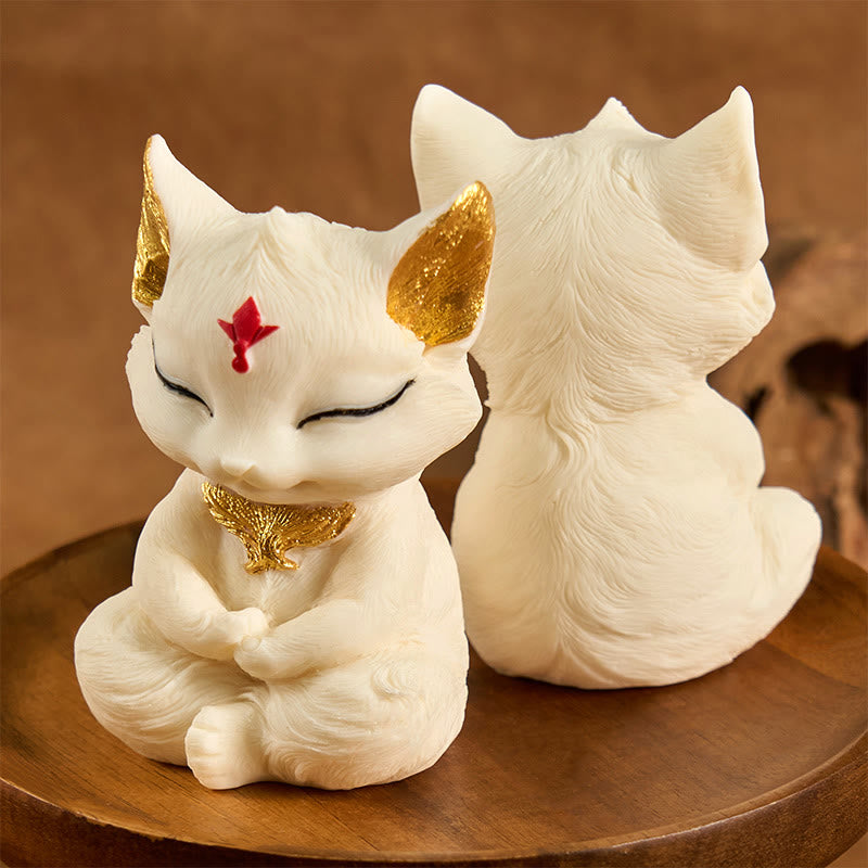 Buddha Stones Nine Tailed Fox Carved Ivory Fruit Blessing Home Decoration