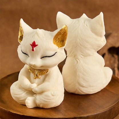 Buddha Stones Nine Tailed Fox Carved Ivory Fruit Blessing Home Decoration