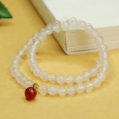 Buddha Stones Natural Chalcedony Red Agate Bead Double Layer Harmony Positive Bracelet