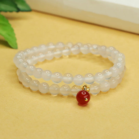 Buddha Stones Natural Chalcedony Red Agate Bead Double Layer Harmony Positive Bracelet