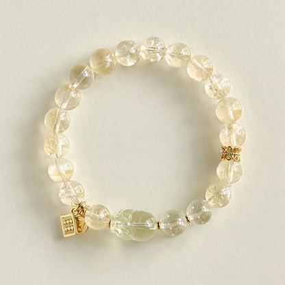 Buddha Stones Natural Citrine PiXiu Copper Coin Protection Bracelet