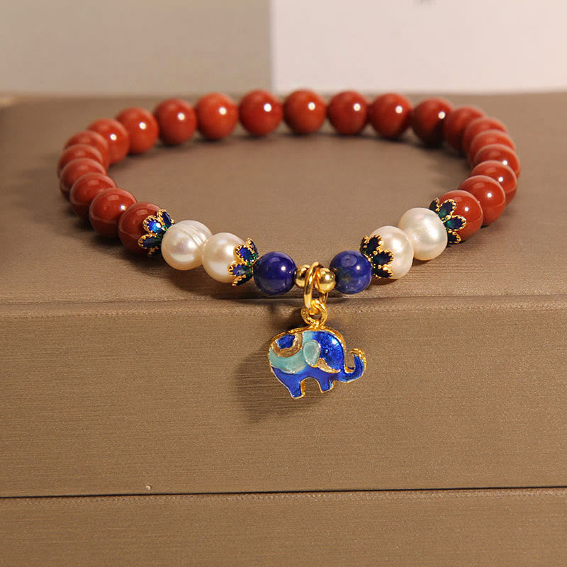 Buddha Stones Natural South Red Agate Pearl Peace Lock Charm Positive Bracelet