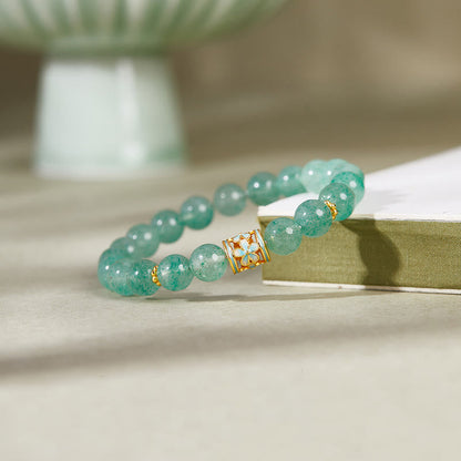 Buddha Stones 925 Sterling Silver Green Strawberry Quartz Flower Calm Bracelet