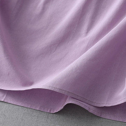 Buddha Stones Casual Pure Color Back Buttons Design Crew Neck Short Sleeve Cotton Linen Midi Dress With Pockets