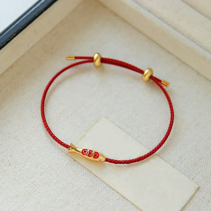 Buddha Stones Brass Koi Fish Red String Wealth Bracelet