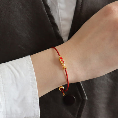 Buddha Stones Brass Koi Fish Red String Wealth Bracelet