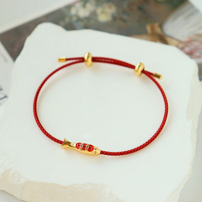 Buddha Stones Brass Koi Fish Red String Wealth Bracelet