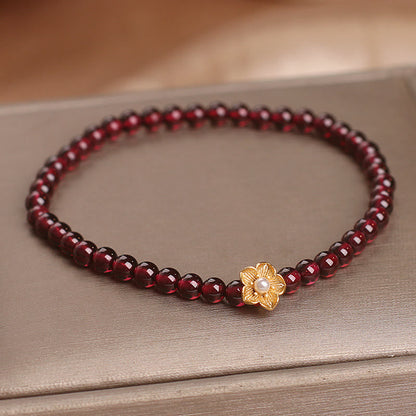 Buddha Stones Natural 4mm Garnet Beads Flower Passion Bracelet