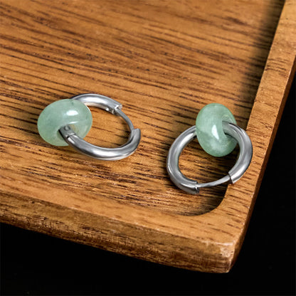 Buddha Stones "Sending Calm and Elegance"Titanium Steel Jade Earrings Includes Gift Message Card