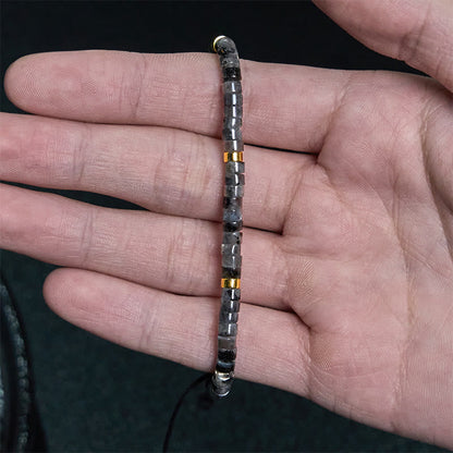 Buddha Stones Natural Black Glitter Stone Courage Spacer Bead Bracelet