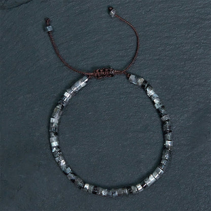 Buddha Stones Natural Black Glitter Stone Courage Spacer Bead Bracelet