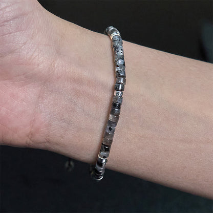 Buddha Stones Natural Black Glitter Stone Courage Spacer Bead Bracelet