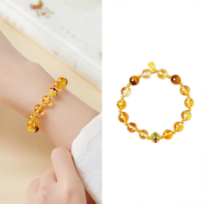 Buddha Stones 925 Sterling Silver Fu Character Citrine Tiger Eye Protection Bracelet