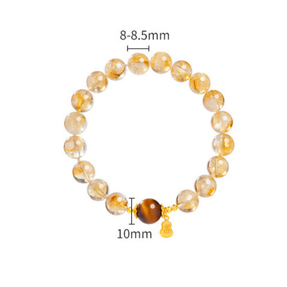 Buddha Stones 925 Sterling Silver Gourd Fu Character Citrine Tiger Eye Prosperity Bracelet
