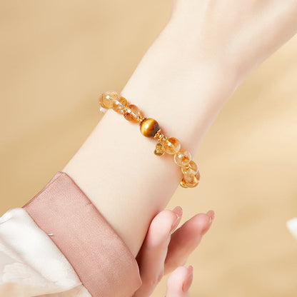 Buddha Stones 925 Sterling Silver Gourd Fu Character Citrine Tiger Eye Prosperity Bracelet