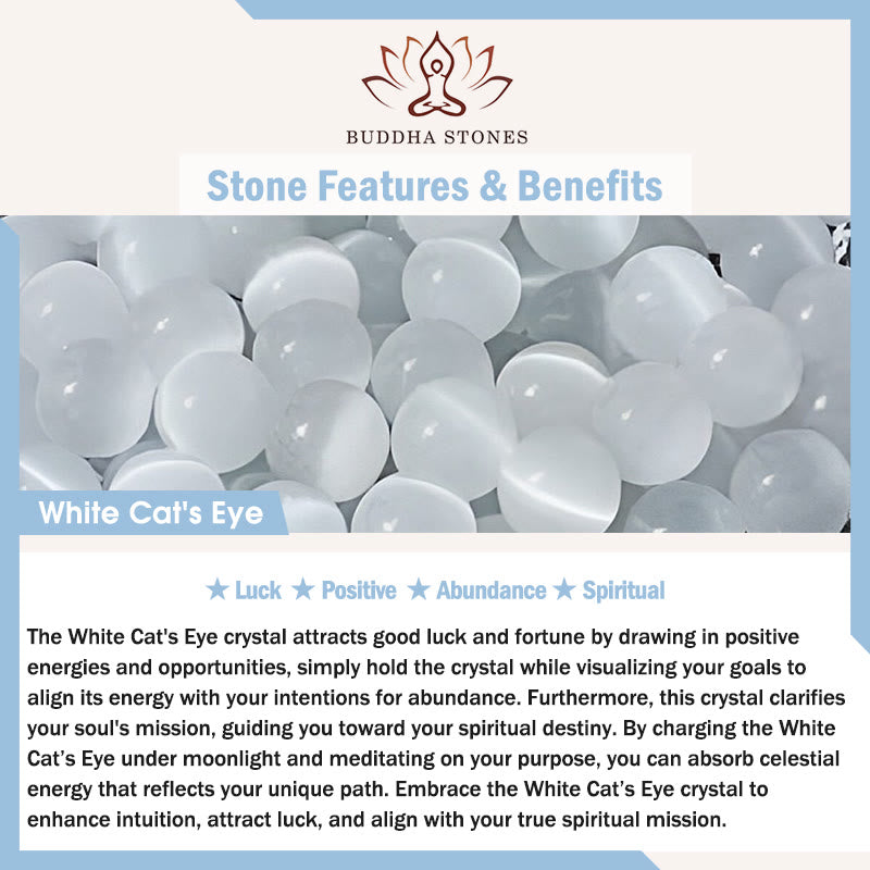 Buddha Stones 999 Sterling Silver Natural Cat Head White Cat's Eye White Agate Positive Bracelet