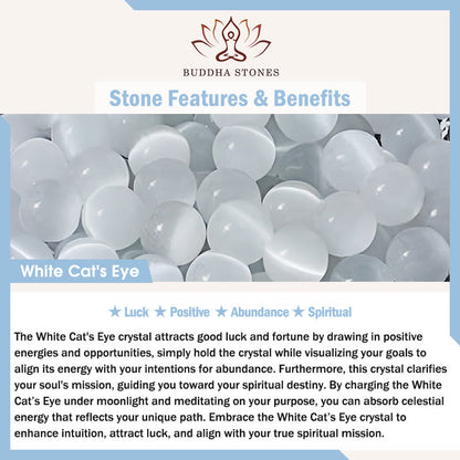 Buddha Stones 999 Sterling Silver Natural Cat Head White Cat's Eye White Agate Positive Bracelet