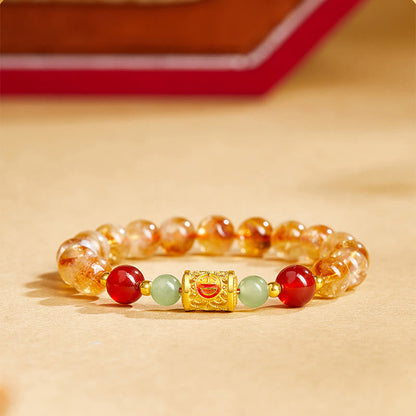 Buddha Stones 999 Sterling Silver Natural Citrine Red Agate Hetian Jade Beads Protection Bracelet