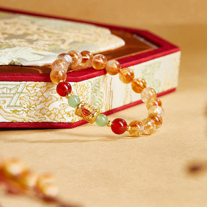 Buddha Stones 999 Sterling Silver Natural Citrine Red Agate Hetian Jade Beads Protection Bracelet