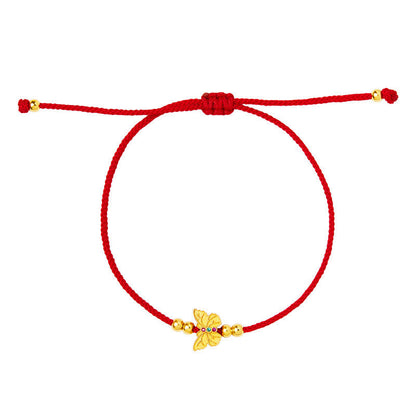 Buddha Stones 999 Sterling Silver Butterfly Red String Strength Bracelet