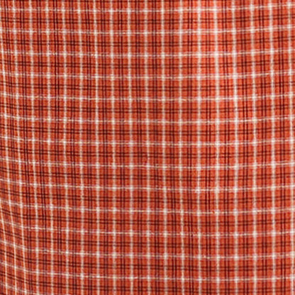 Buddha Stones Commute Plaid Pattern Simple Design Cotton Linen Short Sleeve Midi Dress With Pockets