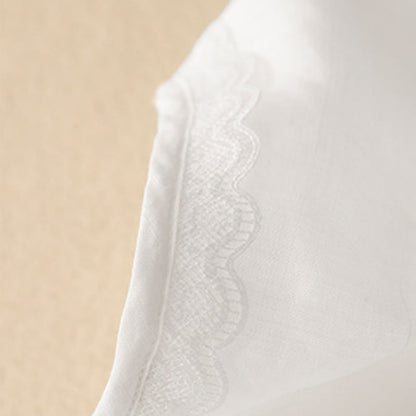 Buddha Stones Commute Embroidery Pleated Button Drawstring Design Cotton Linen Ruffled Short Sleeve Midi Dress