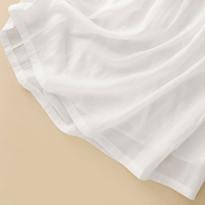Buddha Stones Commute Embroidery Pleated Button Drawstring Design Cotton Linen Ruffled Short Sleeve Midi Dress
