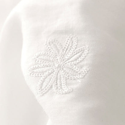 Buddha Stones Commute Embroidery Pleated Button Drawstring Design Cotton Linen Ruffled Short Sleeve Midi Dress