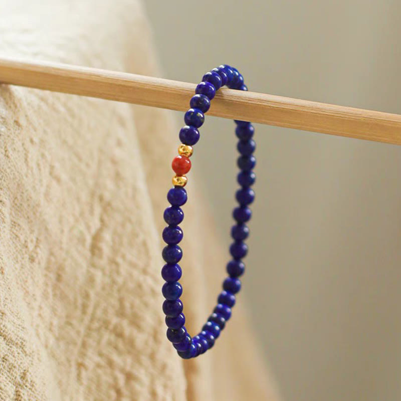 Buddha Stones Small Lazurite Cinnabar Ultra-thin Beads Positive Bracelet