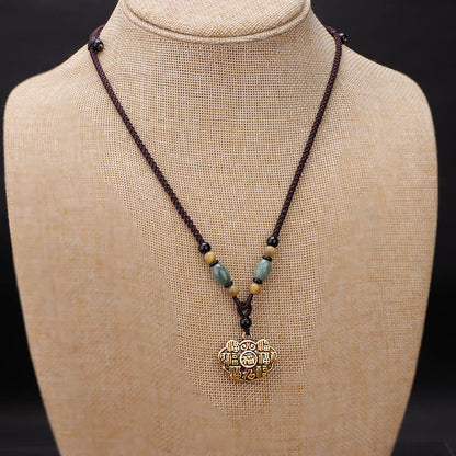 Buddha Stones Copper Brass Fu Character Luck Fortune Rope Necklace Pendant