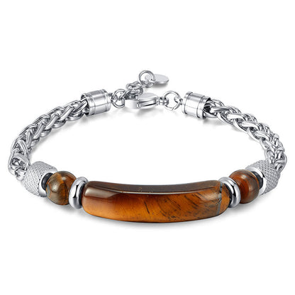 Buddha Stones Tiger Eye Black Obsidian Stone Titanium Steel Strength Buckle Bracelet