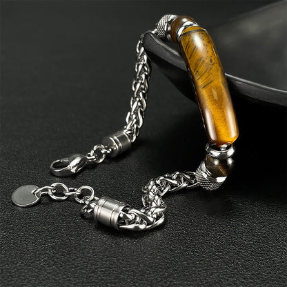 Buddha Stones Tiger Eye Black Obsidian Stone Titanium Steel Strength Buckle Bracelet