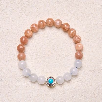 Buddha Stones Natural Peach Moonstone Aquamarine Soothing Bracelet