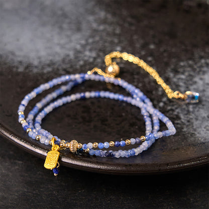 Buddha Stones 3mm Ultra-thin Beads Natural Lazurite Triple Wrap Fu Character Positive Bracelet