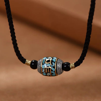 Buddha Stones Tibet Om Mani Padme Hum Dzi Bead Pattern Protection Rotatable Necklace Pendant