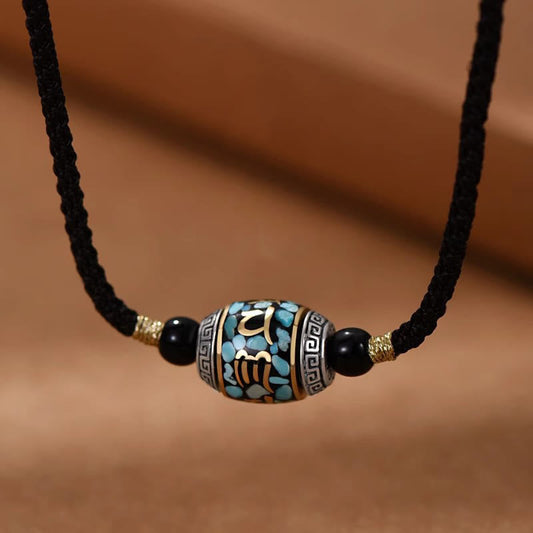 Buddha Stones Tibet Om Mani Padme Hum Dzi Bead Pattern Protection Rotatable Necklace Pendant