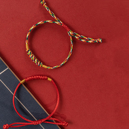 Buddha Stones Handmade Braided Red String Happy Knot Flat Knot Colorful Rope Bracelet