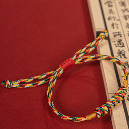 Buddha Stones Handmade Braided Red String Happy Knot Flat Knot Colorful Rope Bracelet