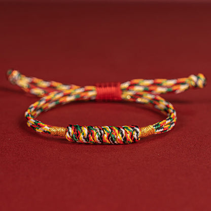 Buddha Stones Handmade Braided Red String Happy Knot Flat Knot Colorful Rope Bracelet
