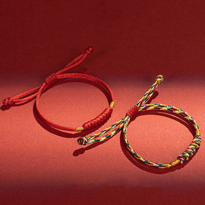 Buddha Stones Handmade Braided Red String Happy Knot Flat Knot Colorful Rope Bracelet