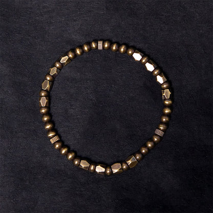 Buddha Stones Vintage Distressed Simple Design Copper Brass Beads Wealth Bracelet