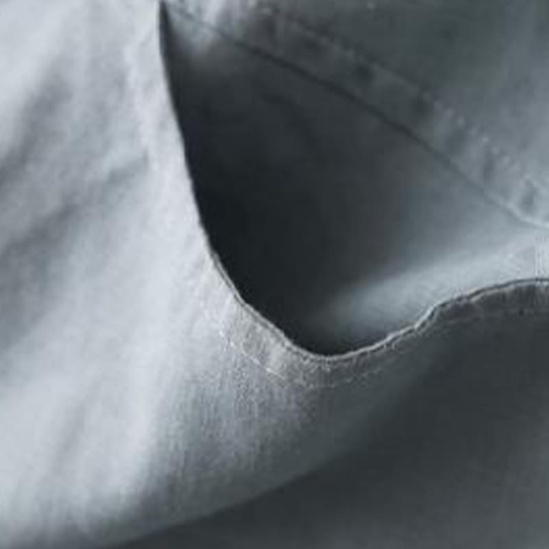 Buddha Stones Buttons Design Plain Long Sleeve Stand Collar Cotton Linen Midi Dress With Pockets